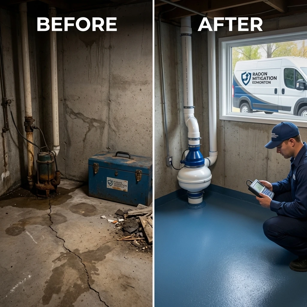 Radon levels before and after professional mitigation in Edmonton home