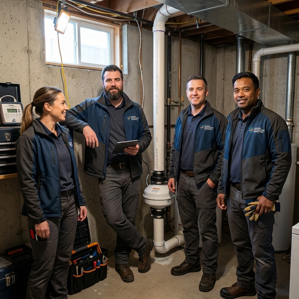 Professional radon mitigation service fleet Edmonton