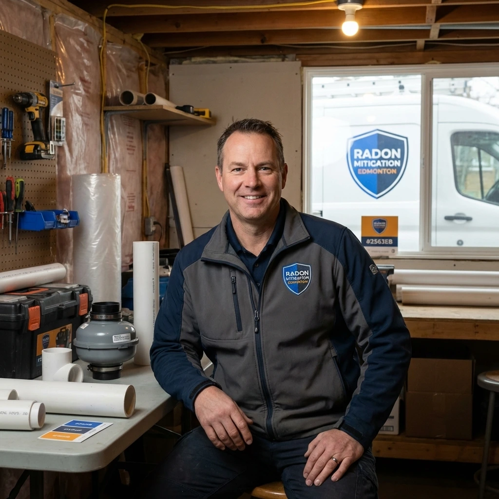 Radon mitigation equipment workshop and preparation area